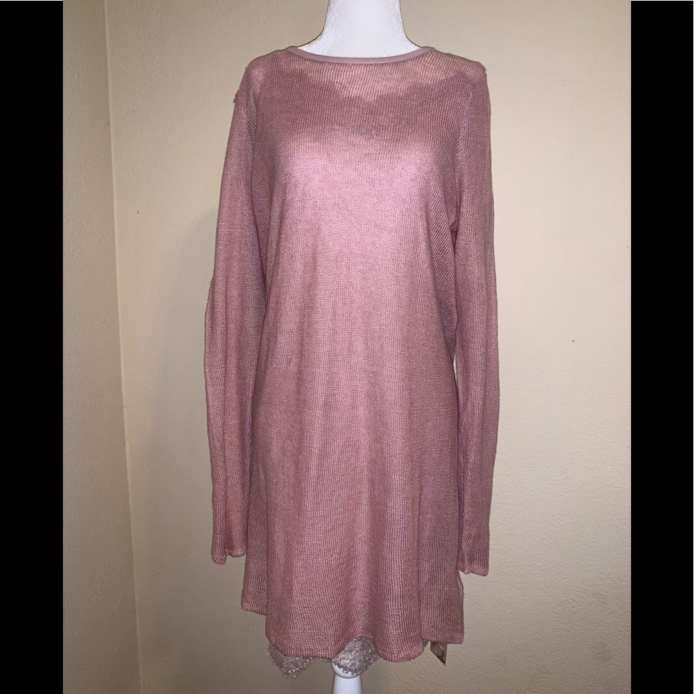Free People Blush Lace Knit Sweater Dress